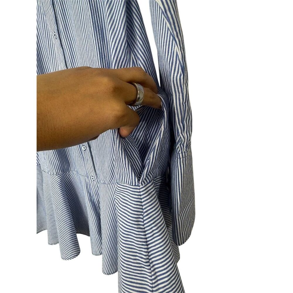 Free People XS Blue White All For You Striped Collared Flared Skirt Dress - Picture 6 of 13